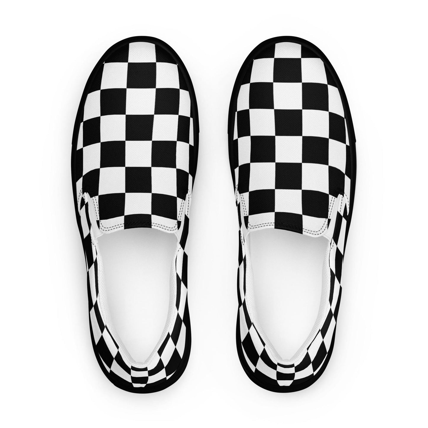 Womens black checkered sneakers Womens slip-on canvas shoes
