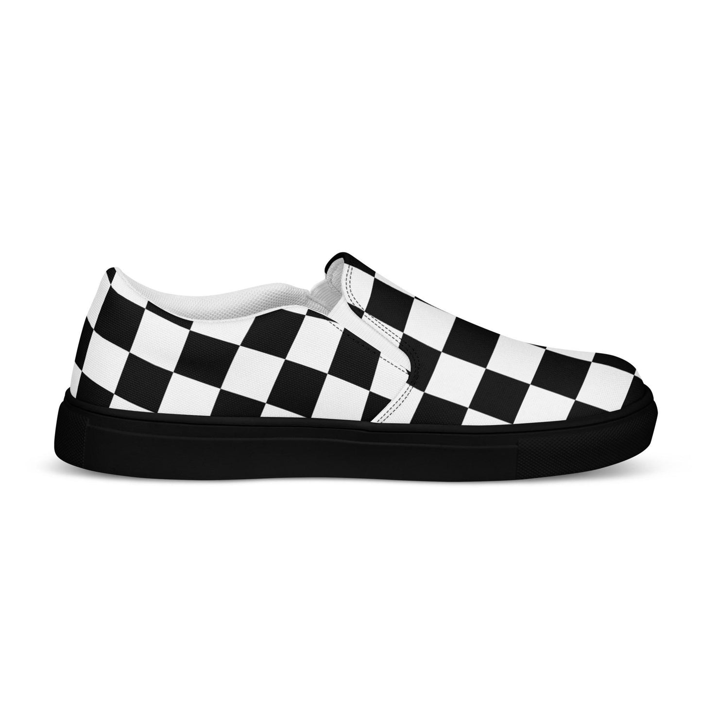 Womens black checkered sneakers Womens slip-on canvas shoes