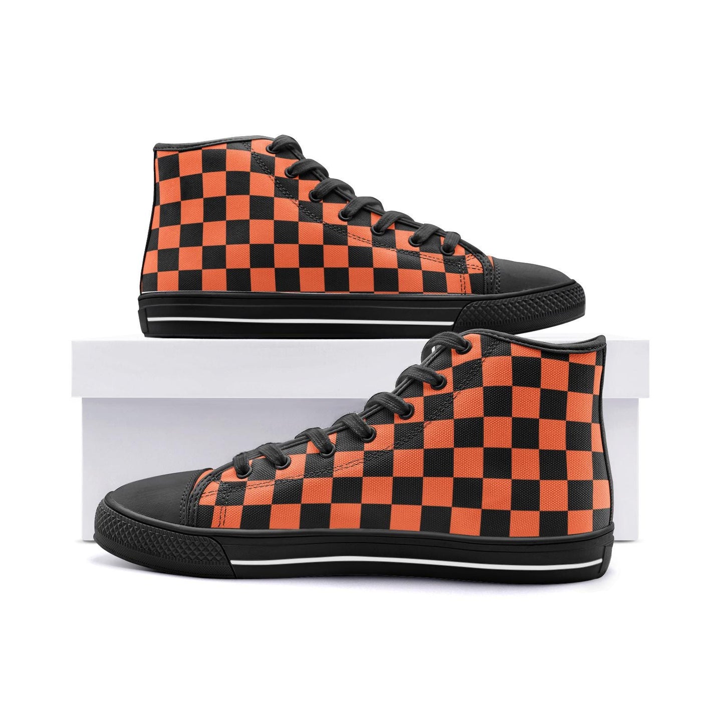 Orange Canvas High Top Sneakers: Unisex Lace-Up Shoes