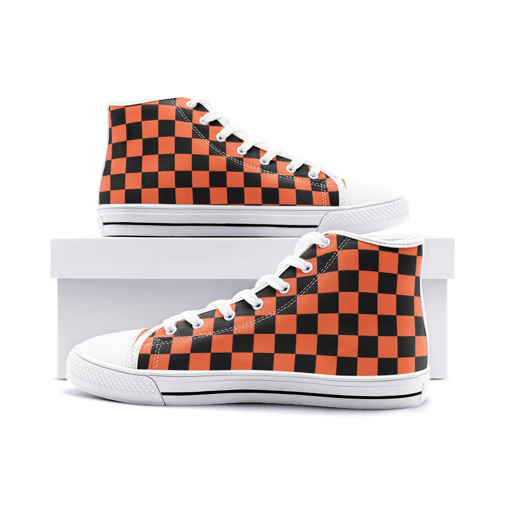 Orange Canvas High Top Sneakers: Unisex Lace-Up Shoes