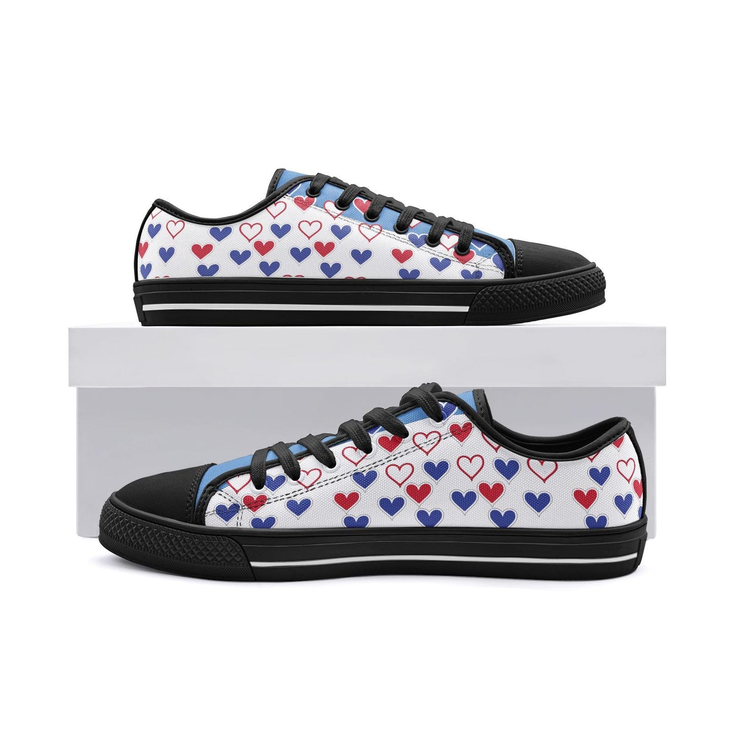 Casual White and Blue Sneakers Unisex Low Top Canvas Shoes
