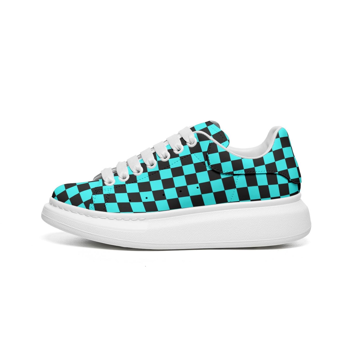 Turquoise Color Unisex Non Slip Lace Up Faux Leather Sneakers