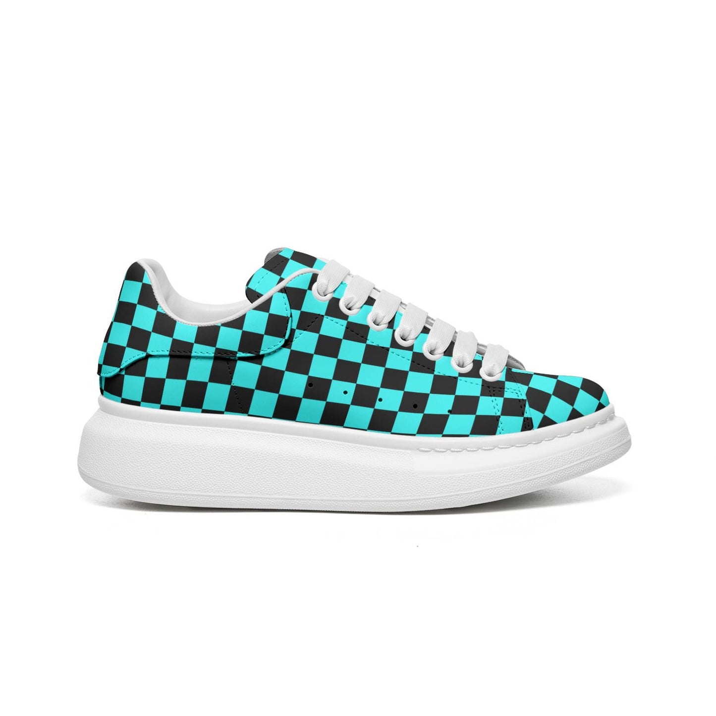 Turquoise Color Unisex Non Slip Lace Up Faux Leather Sneakers