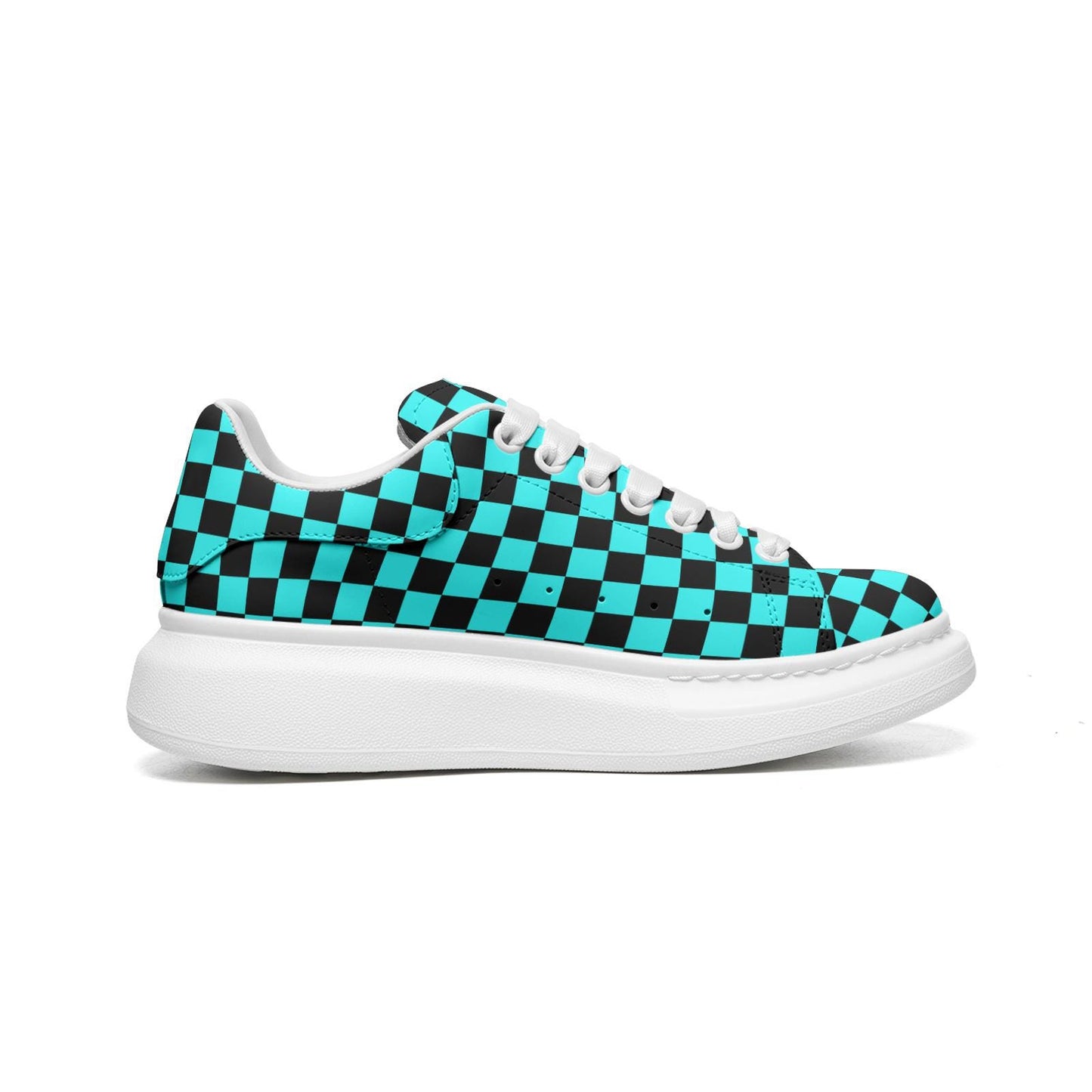 Turquoise Color Unisex Non Slip Lace Up Faux Leather Sneakers