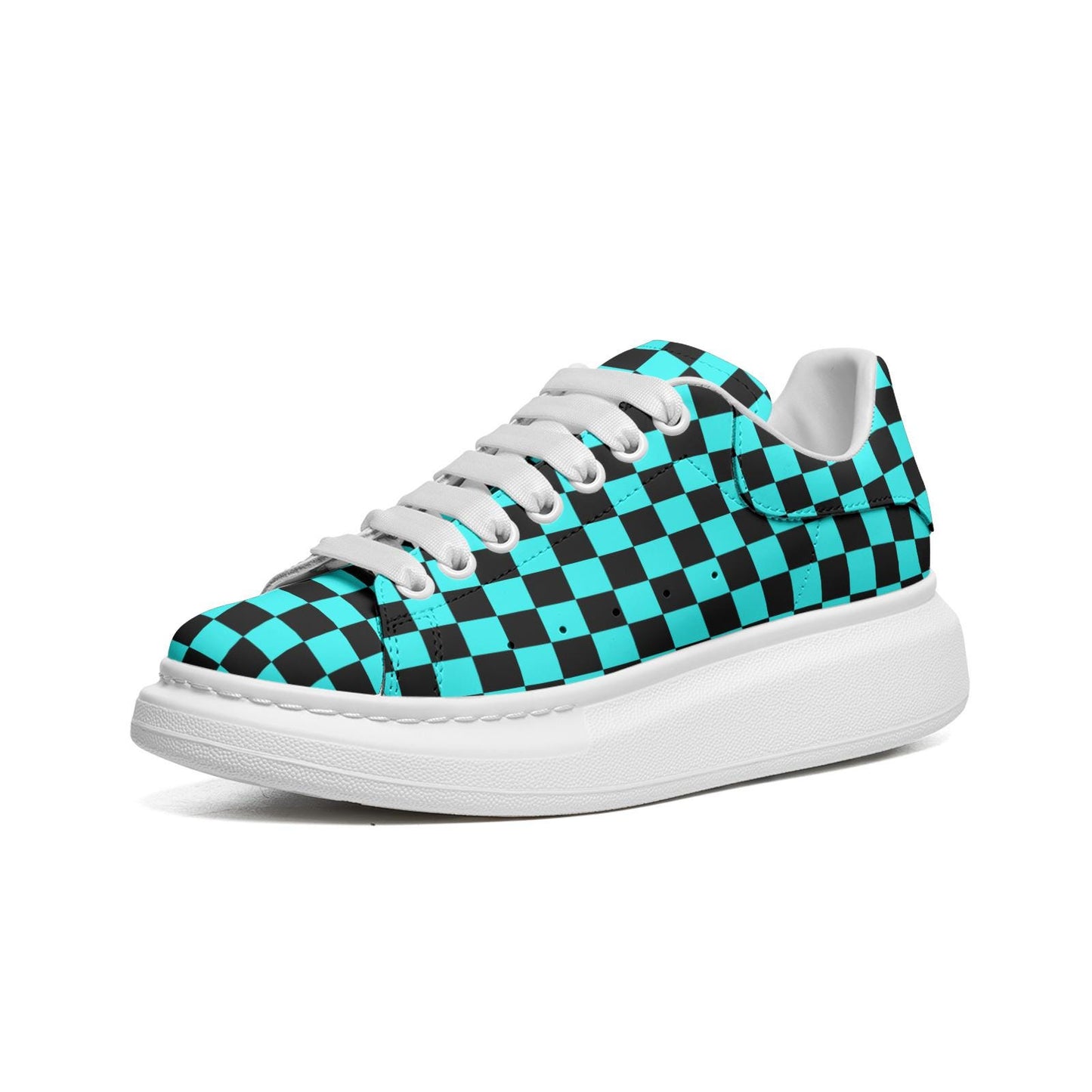 Turquoise Color Unisex Non Slip Lace Up Faux Leather Sneakers