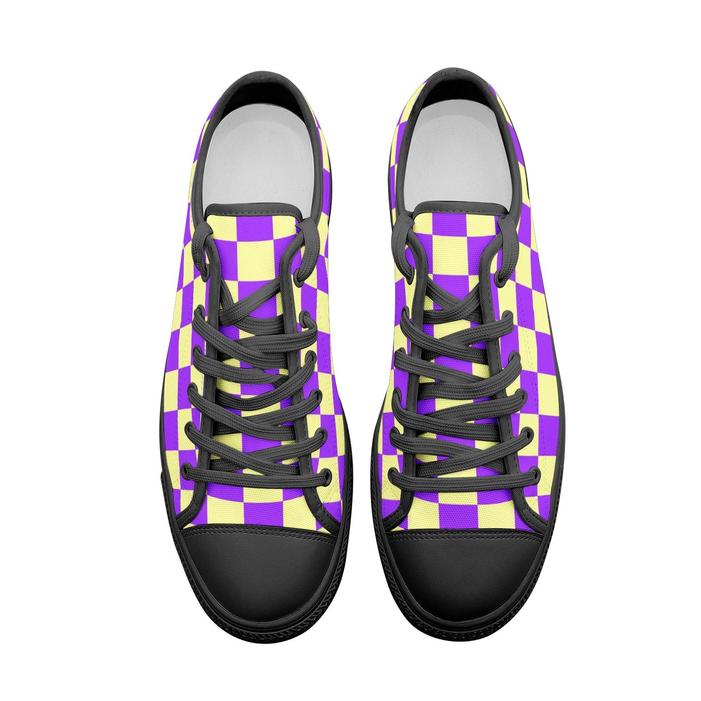 Purple Checkered Canvas Sneakers: Unisex Low Top Shoes