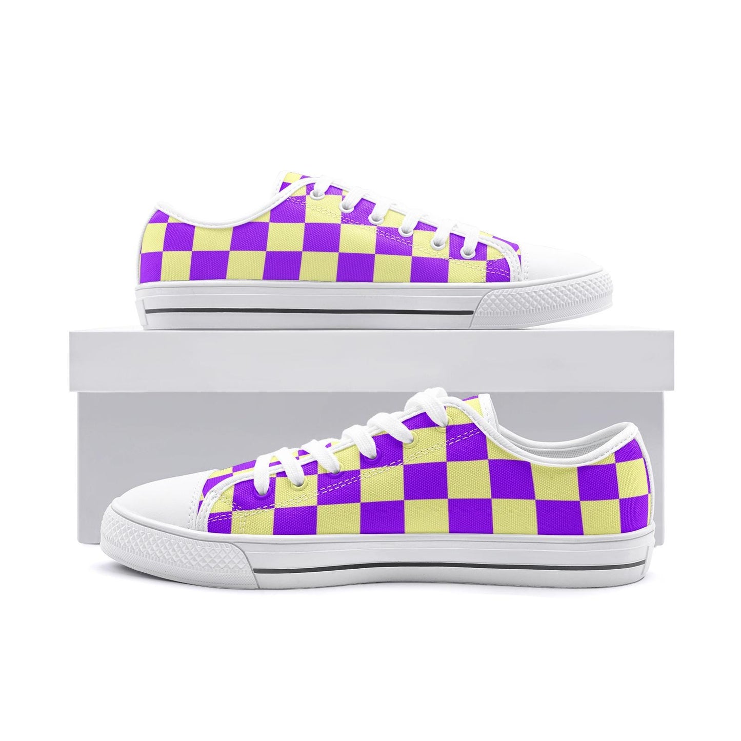 Purple Checkered Canvas Sneakers: Unisex Low Top Shoes
