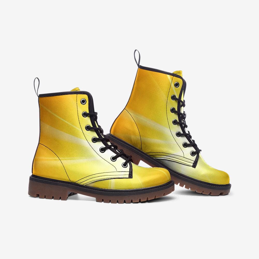Yellow Faux Leather Boots: Lightweight Wide Fit Casual Shoes