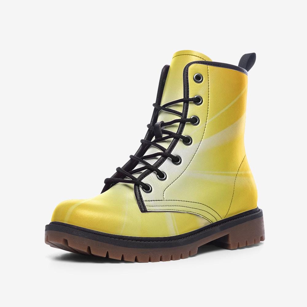Yellow Faux Leather Boots: Lightweight Wide Fit Casual Shoes