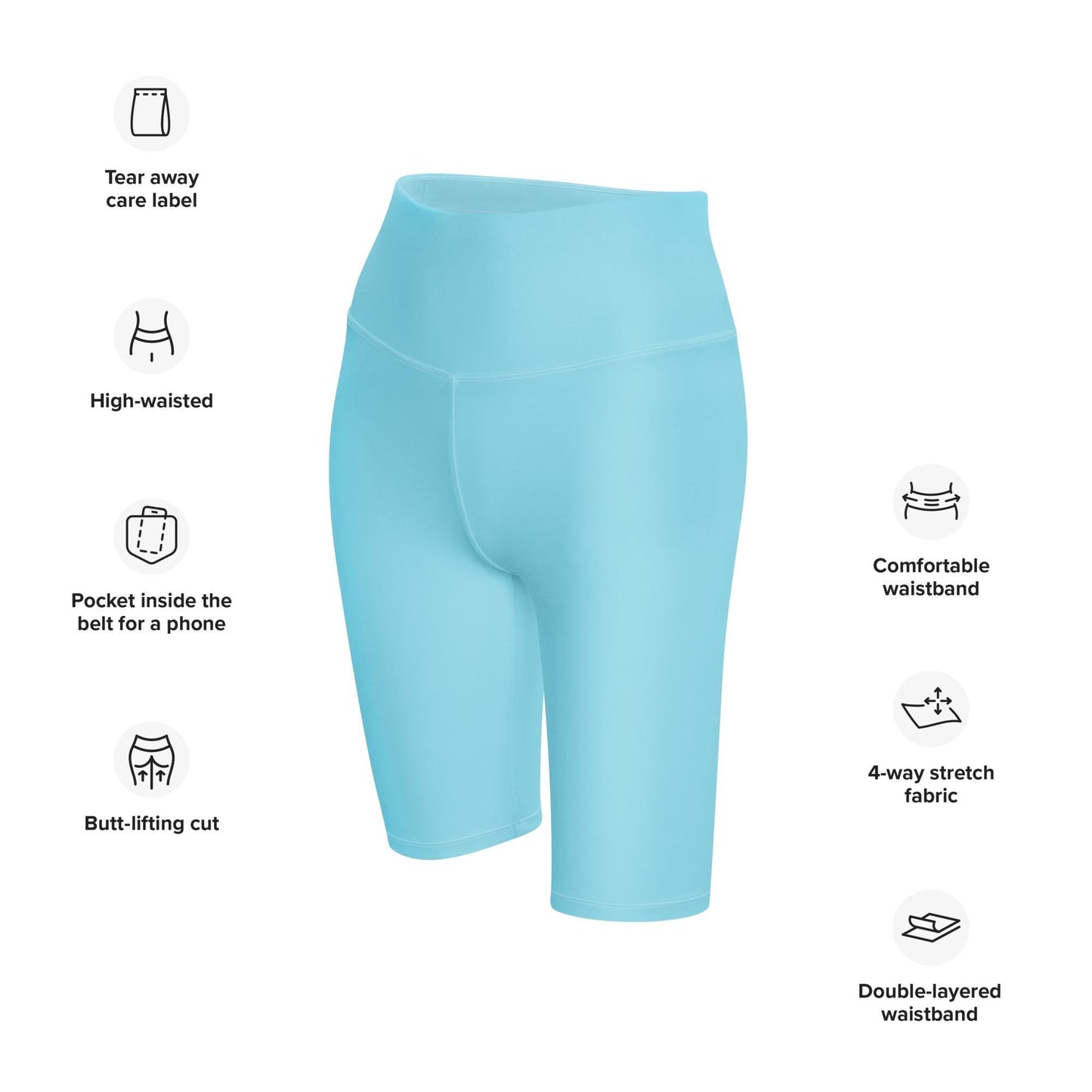 High-Waisted Blue Biker Shorts: Active Streetwear - Plus Size
