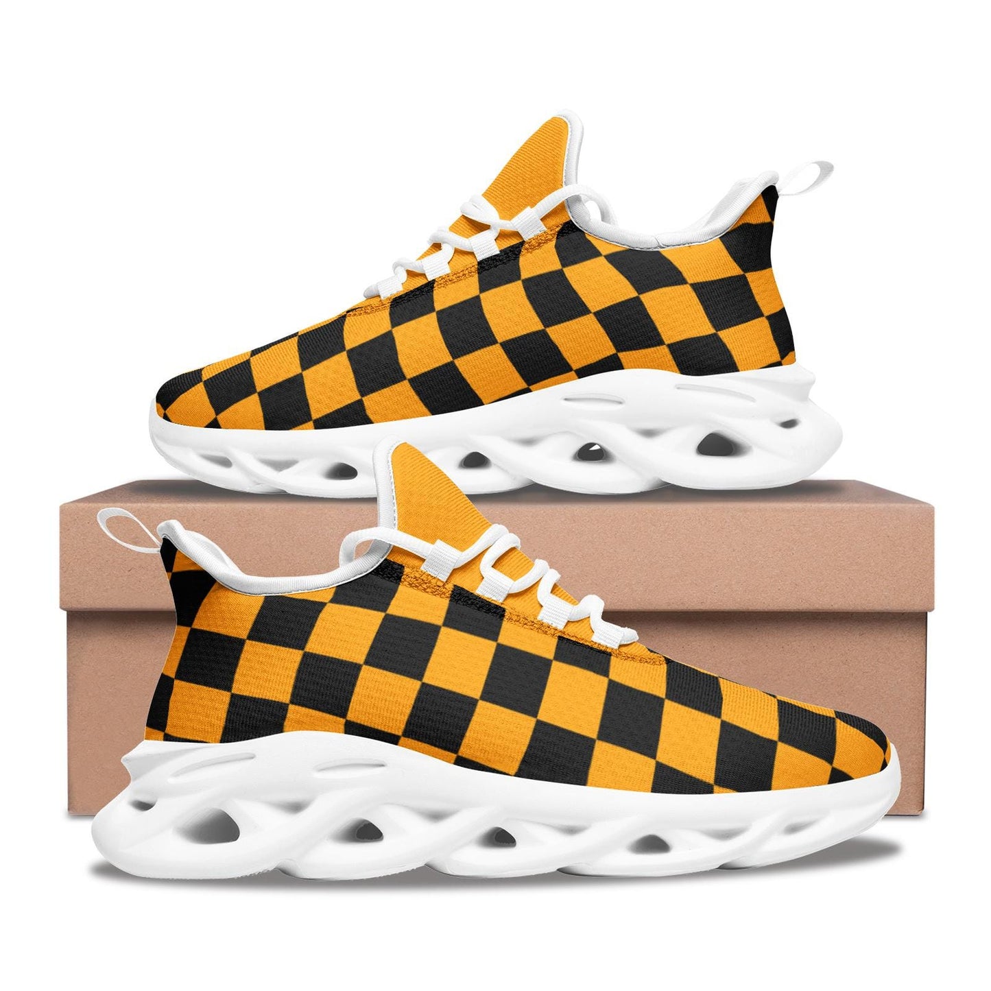Orange and Black Unisex Bounce Mesh Knit Sneakers
