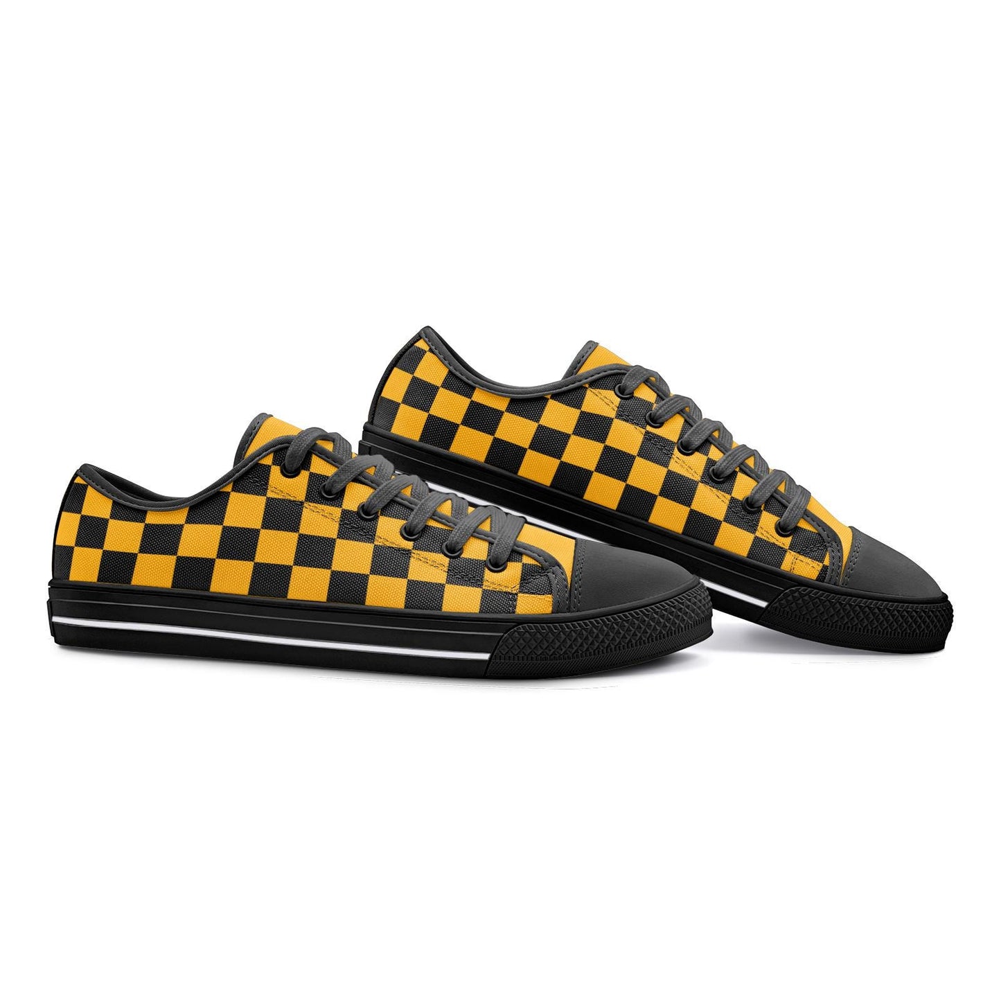 Yellow & Black Canvas Sneakers: Unisex Low Top Shoes