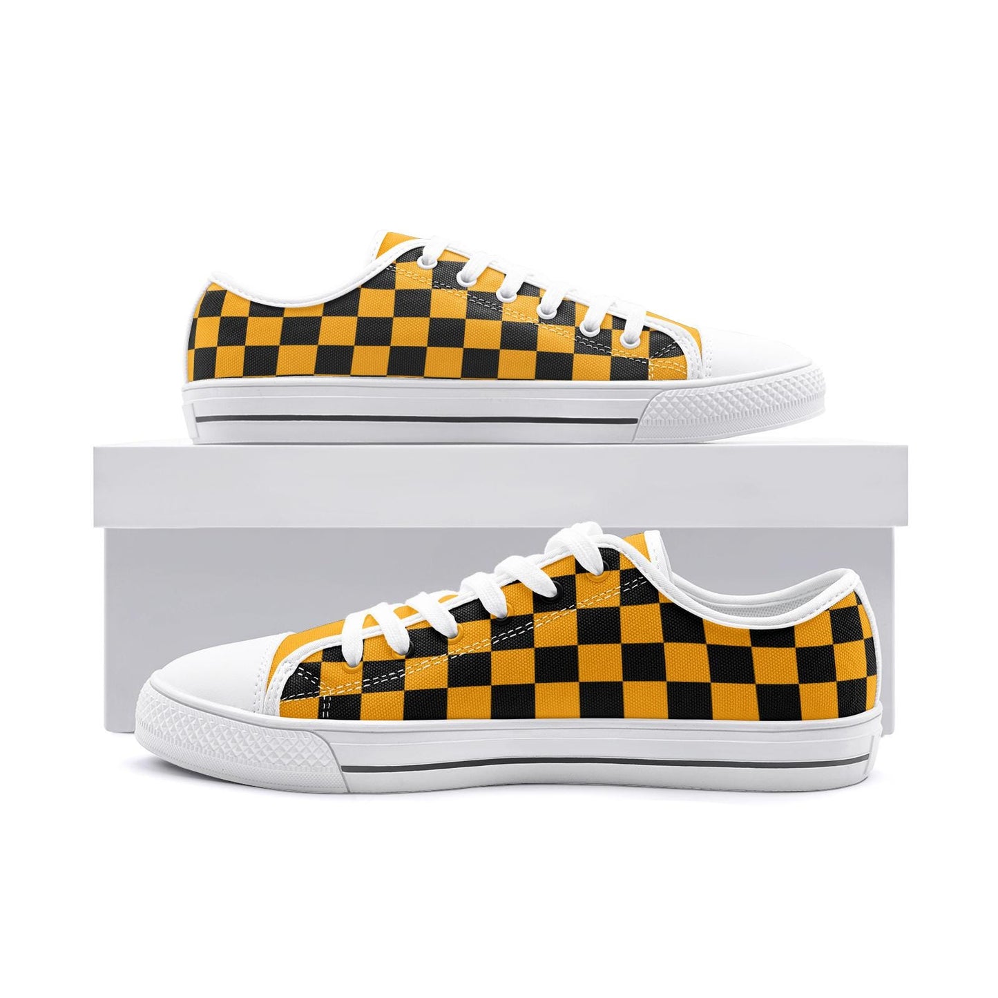 Yellow & Black Canvas Sneakers: Unisex Low Top Shoes