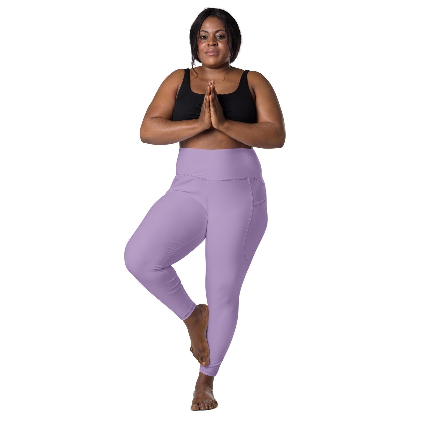 Purple High-Waisted Leggings with Pockets - Large Size - Recycled Polyester