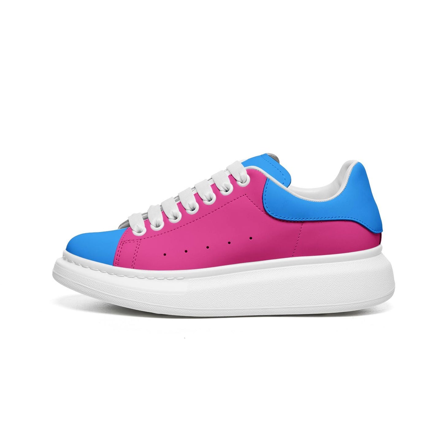 Pink Sneakers Unisex Non Slip Lace Up Faux Leather Sneakers