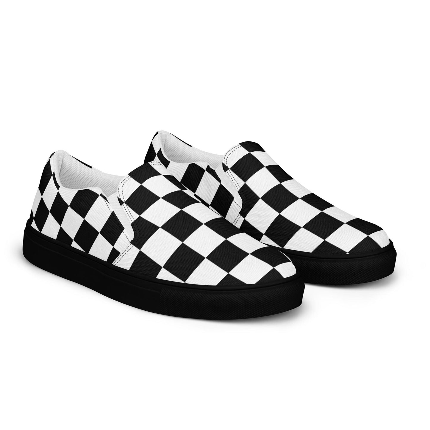 Womens black checkered sneakers Womens slip-on canvas shoes