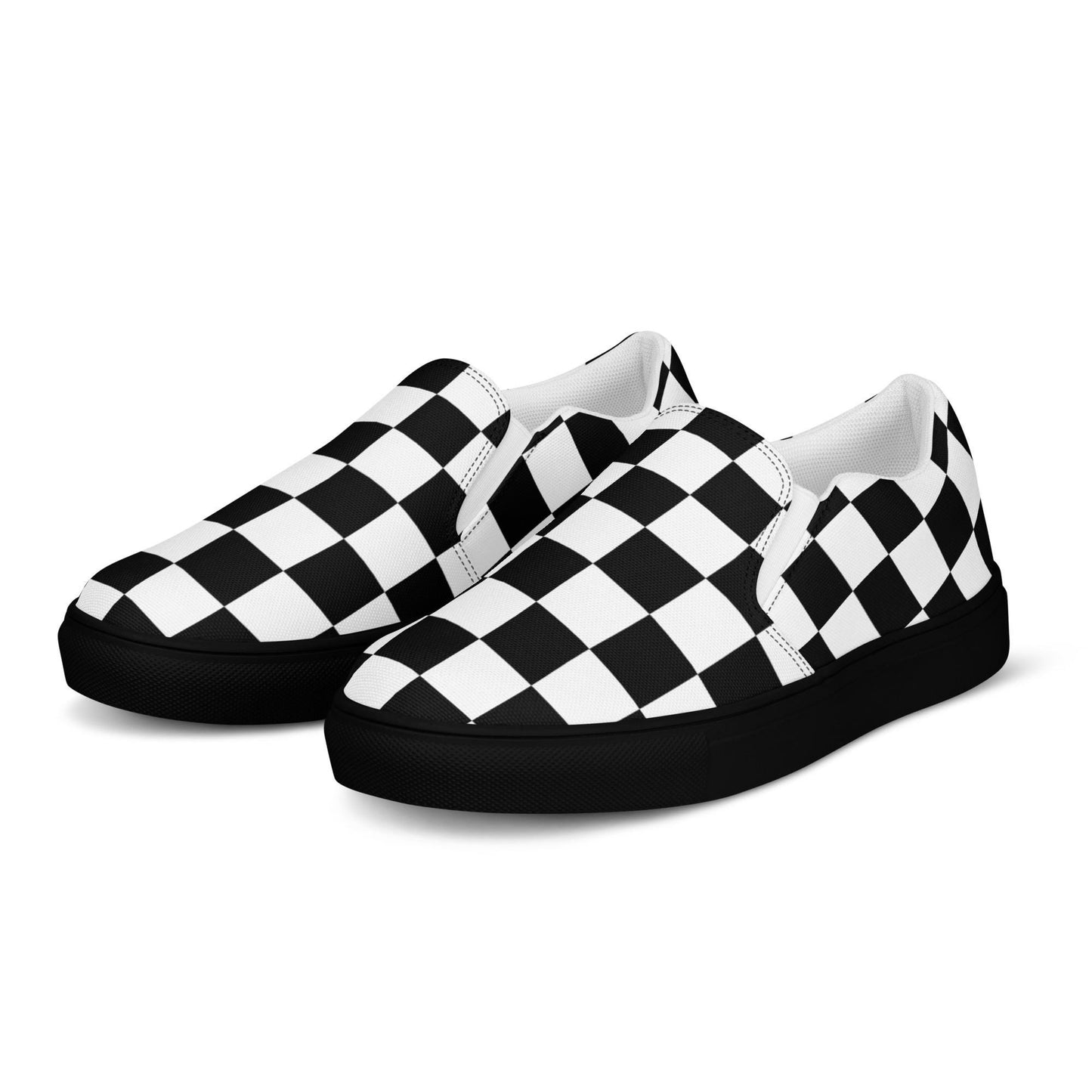 Womens black checkered sneakers Womens slip-on canvas shoes