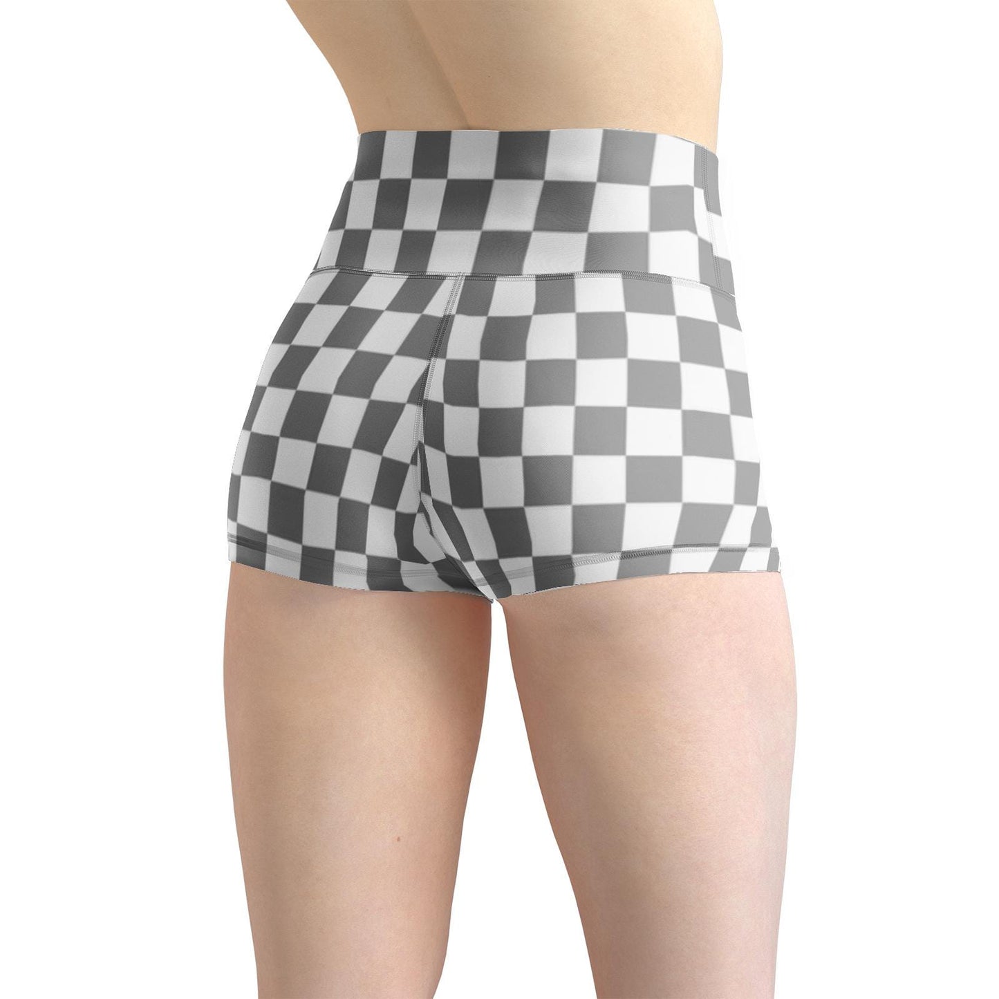 Gray Checkered Yoga Shorts: Women's High-Waisted Activewear
