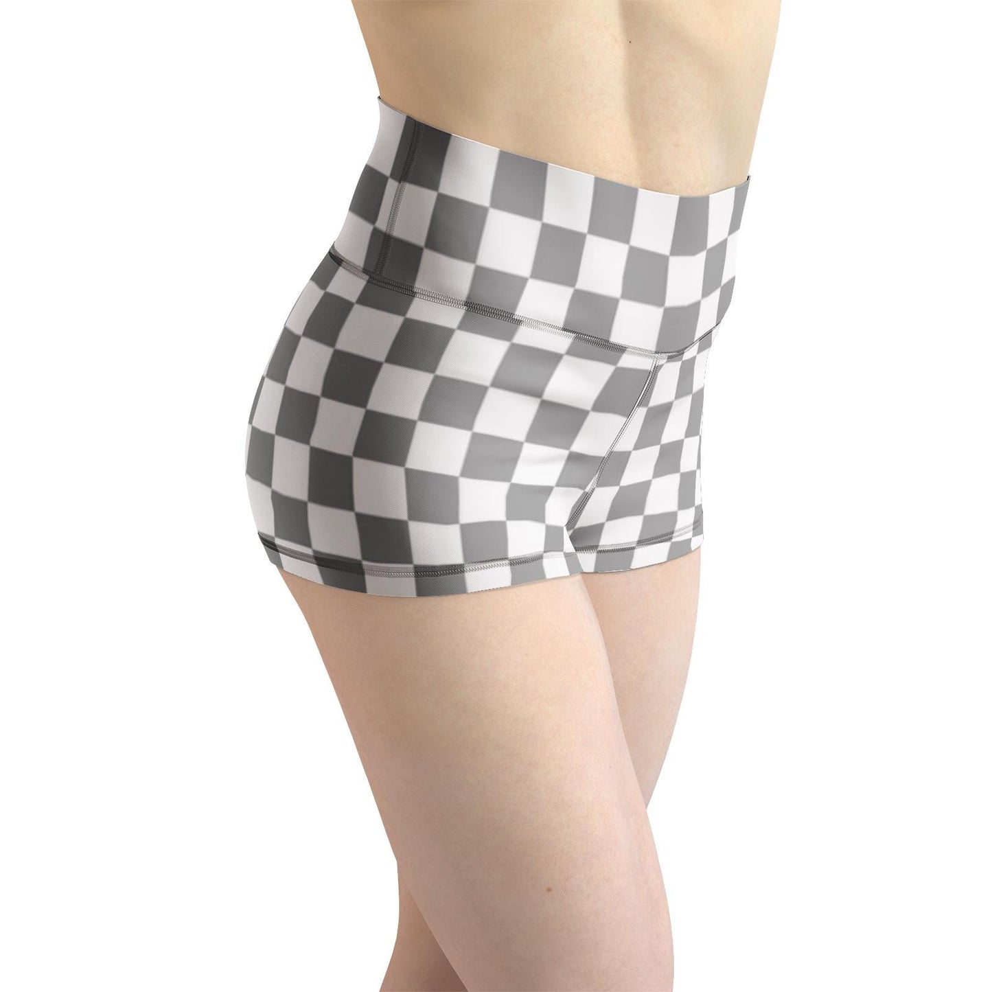Gray Checkered Yoga Shorts: Women's High-Waisted Activewear