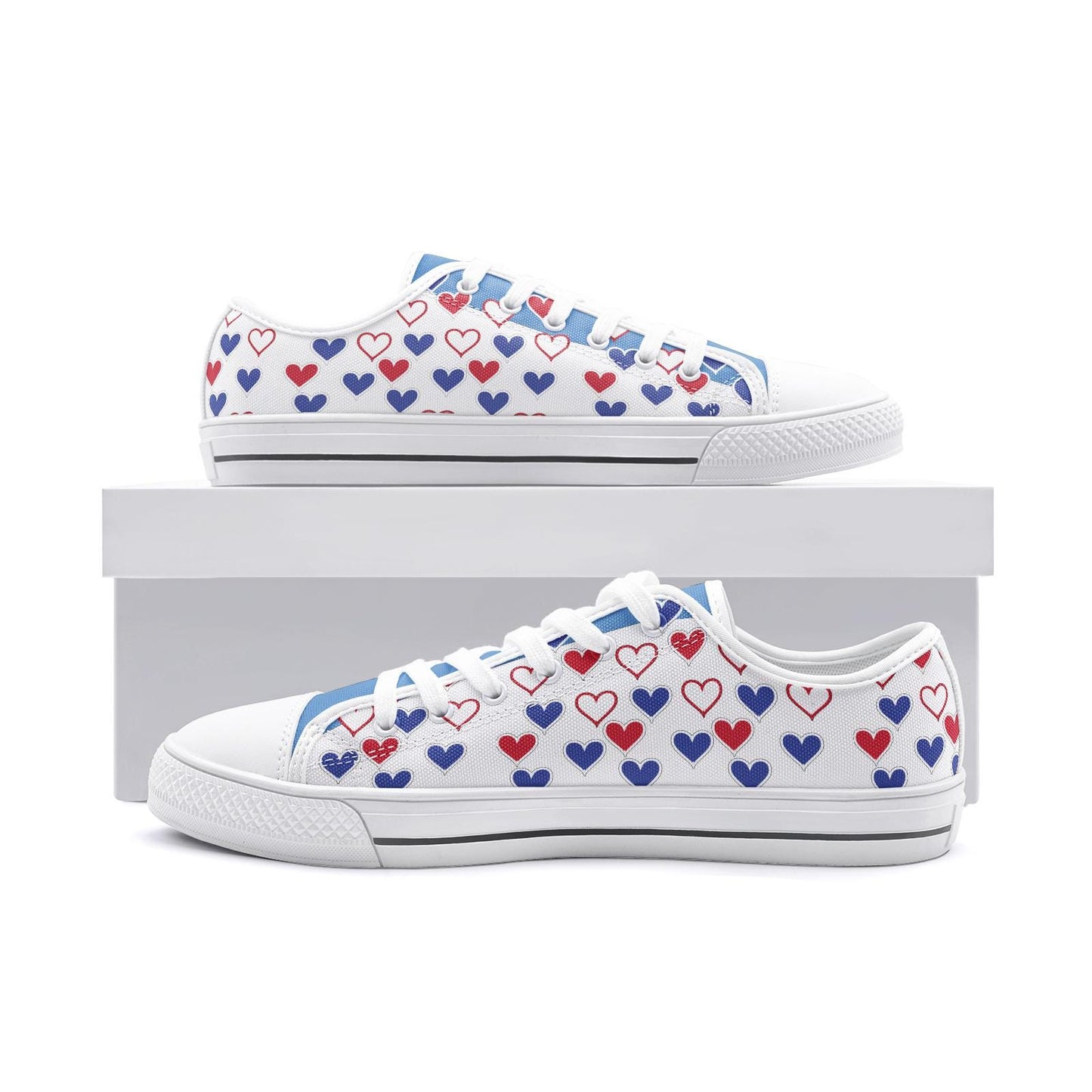 Casual White and Blue Sneakers Unisex Low Top Canvas Shoes