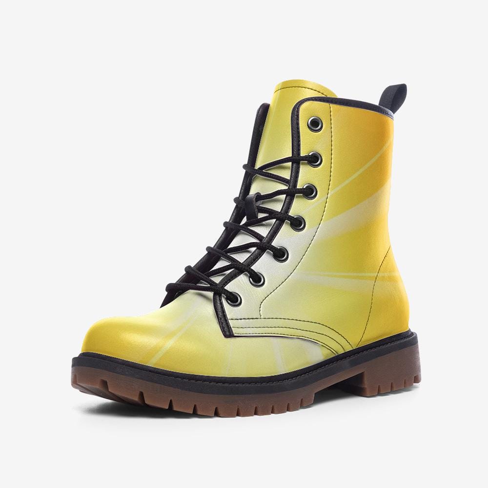 Yellow Faux Leather Casual Boots: Lightweight Wide Fit