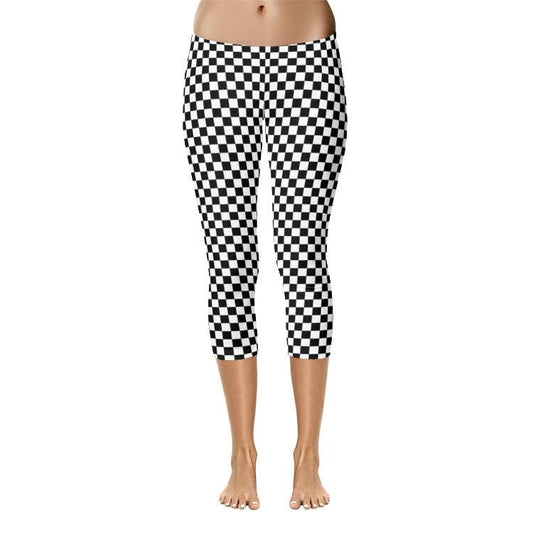 Black Checkered Capri Leggings