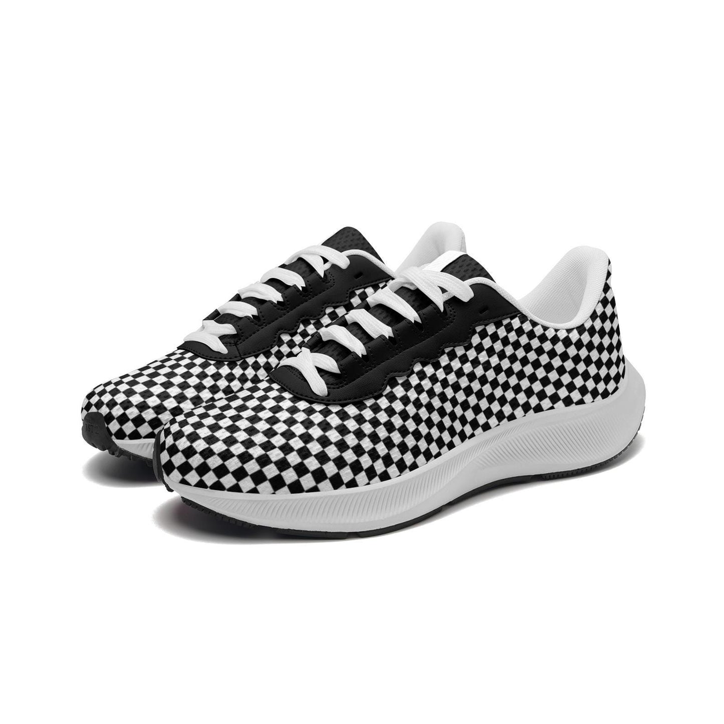 Black Checkered Sneakers Unisex Mesh Tech Performance Black Running Shoes