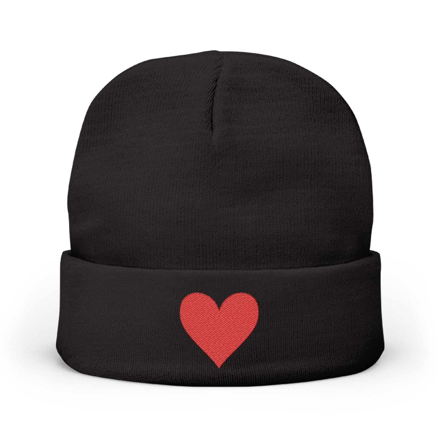 Heart Embroidered Knit Beanie: Cozy Winter Hat - Cotton Blend