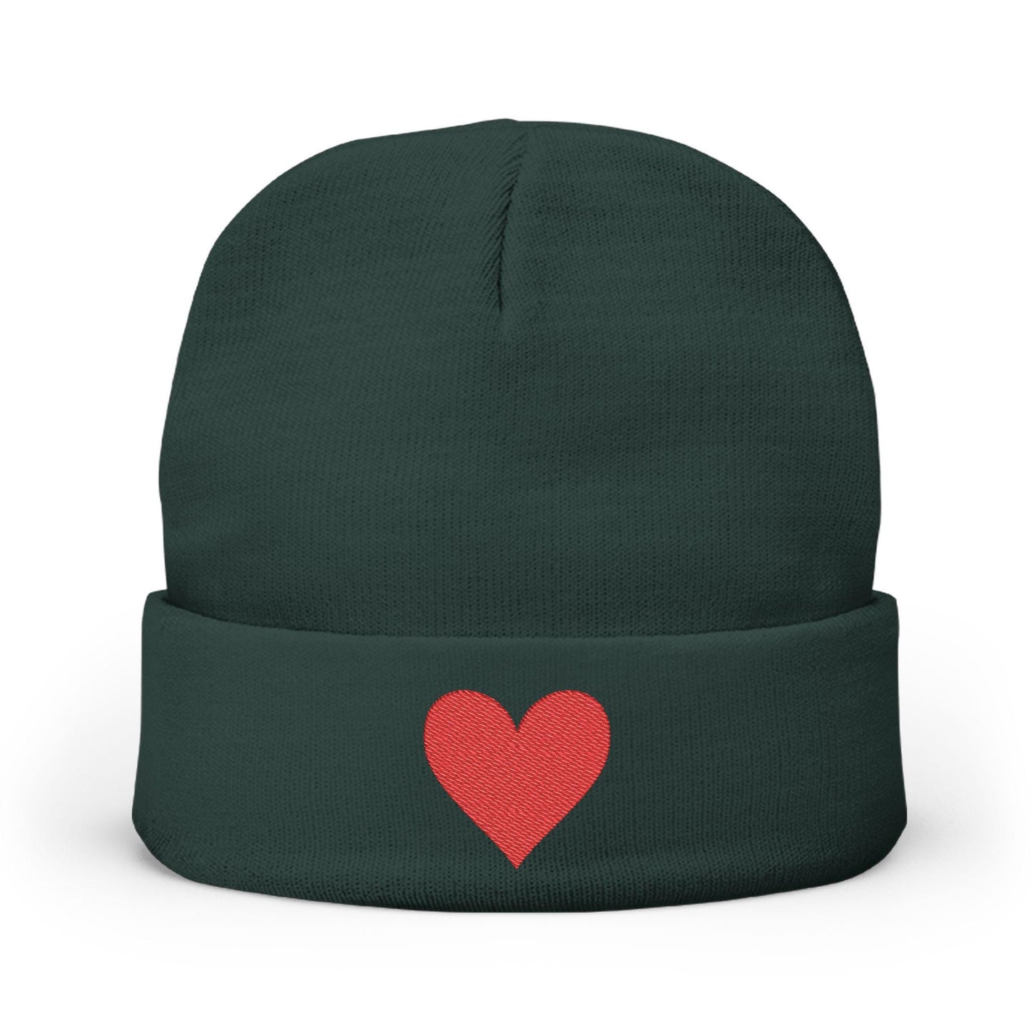 Heart Embroidered Knit Beanie: Cozy Winter Hat - Cotton Blend