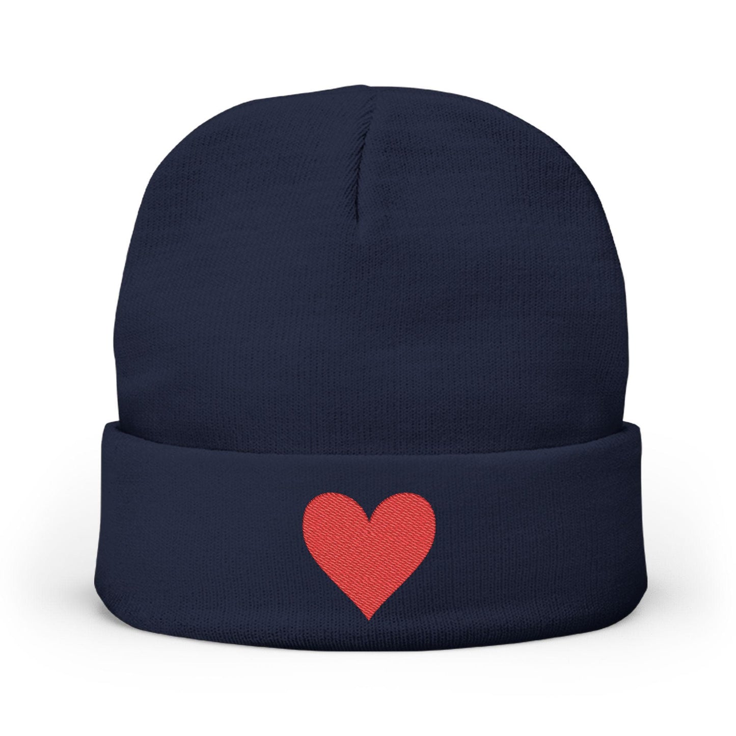 Heart Embroidered Knit Beanie: Cozy Winter Hat - Cotton Blend