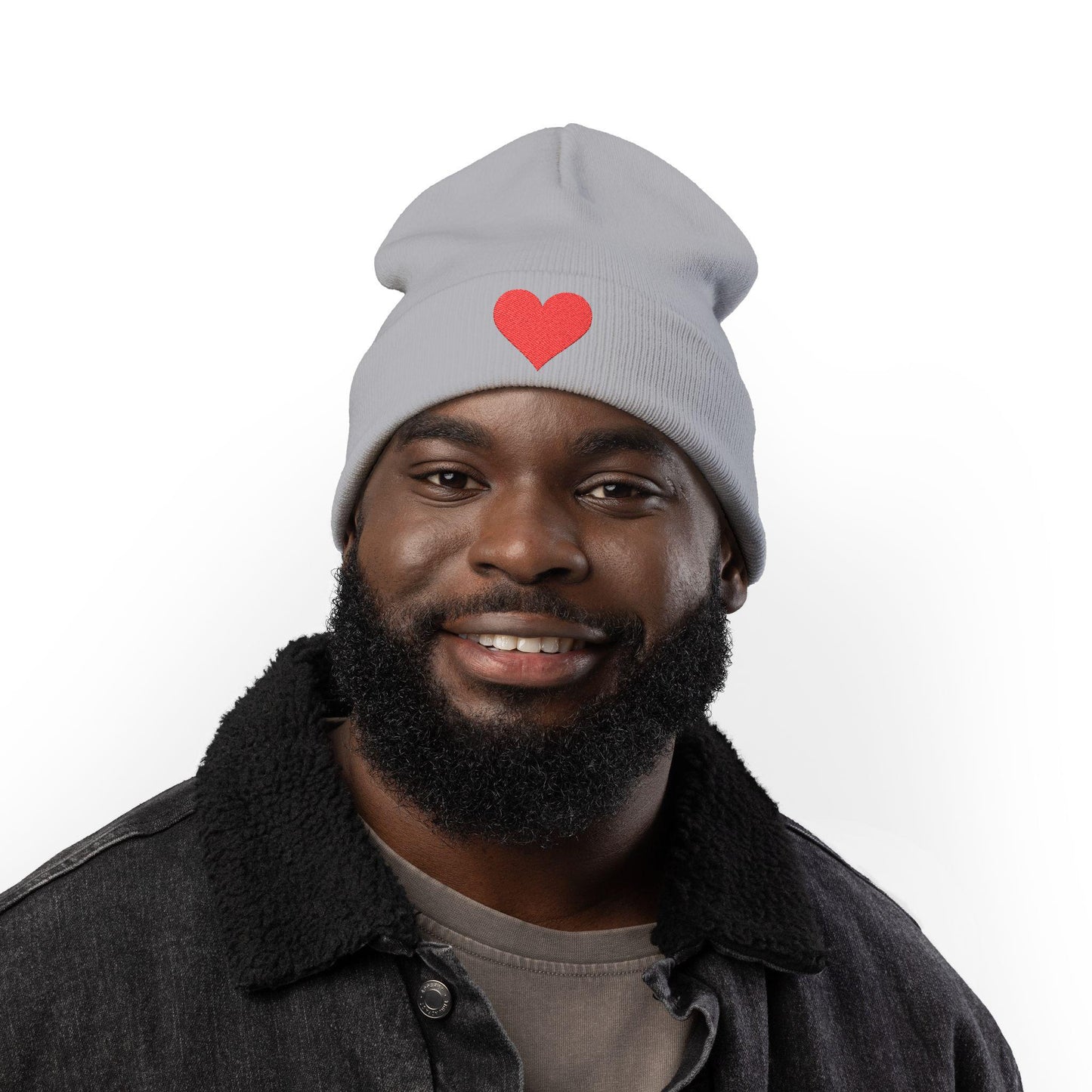Heart Embroidered Knit Beanie: Cozy Winter Hat - Cotton Blend