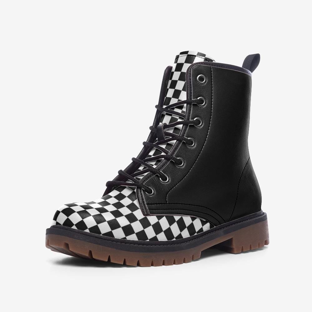 Black Checkered Boots Casual Leather Lightweight boots MT