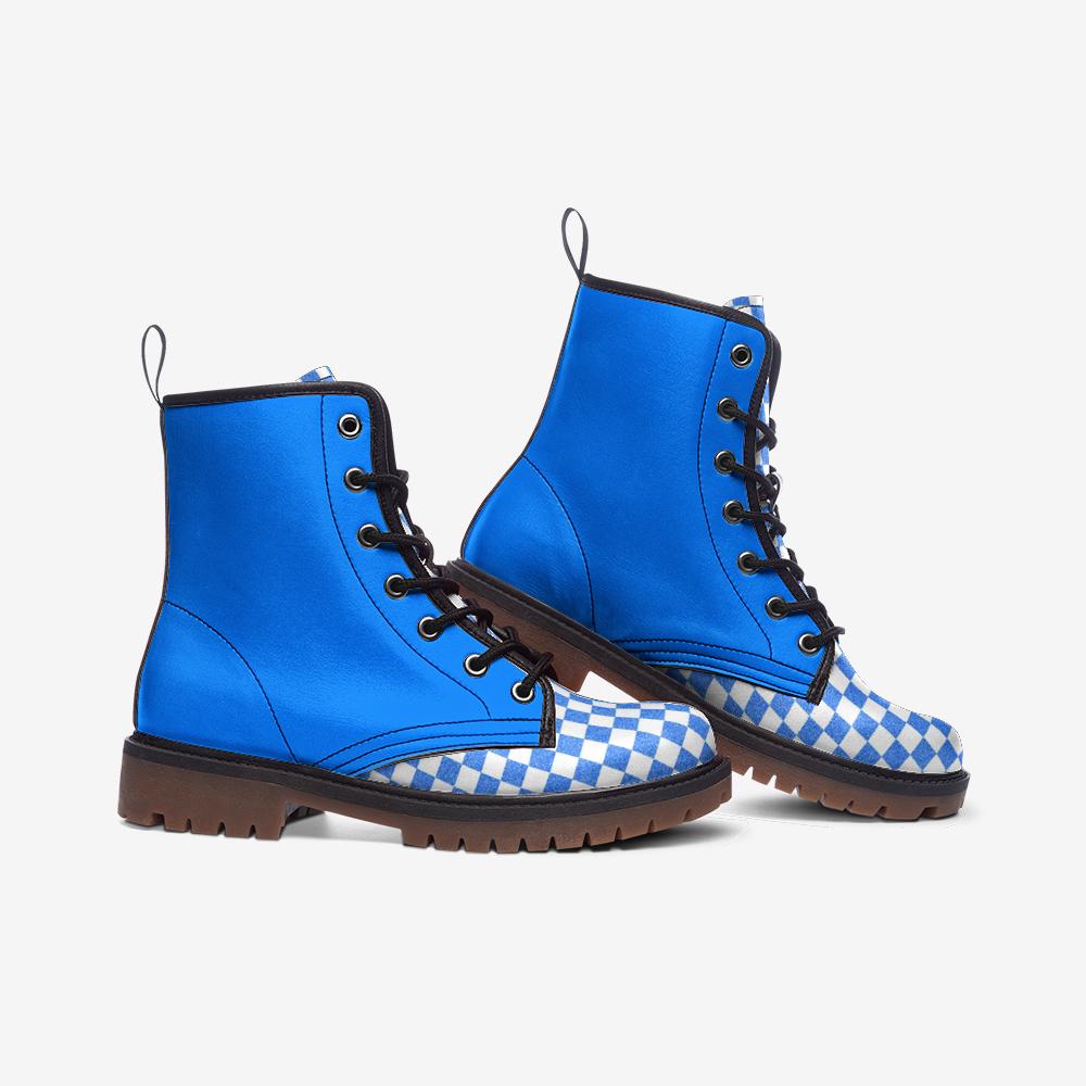 Blue Checkered Boots: Lightweight Faux Leather Casual Boots