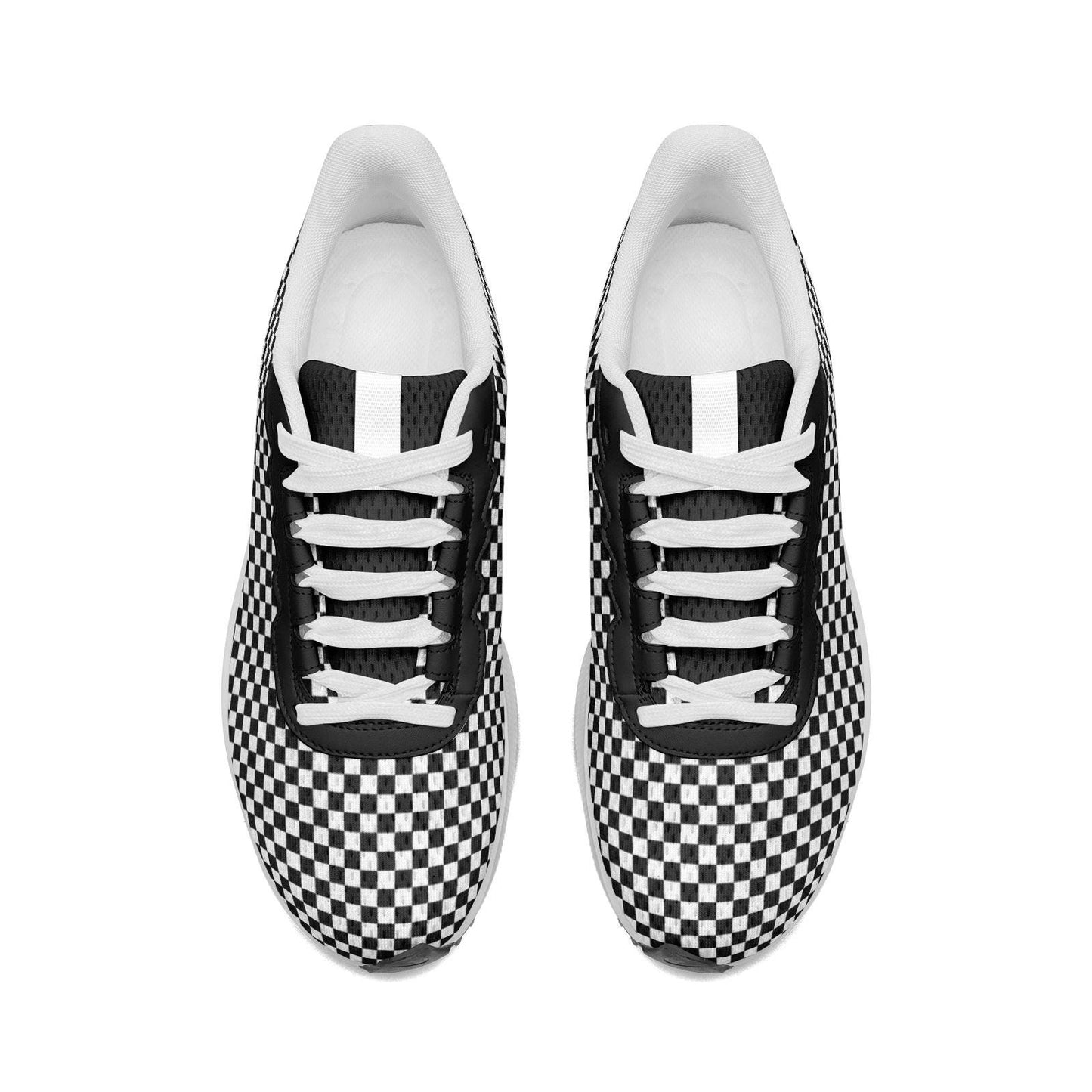 Black Checkered Sneakers Unisex Mesh Tech Performance Black Running Shoes
