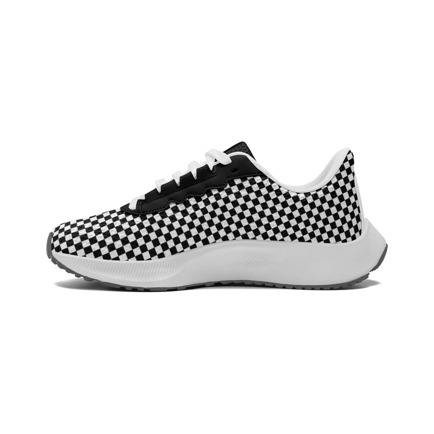 Black Checkered Sneakers Unisex Mesh Tech Performance Black Running Shoes