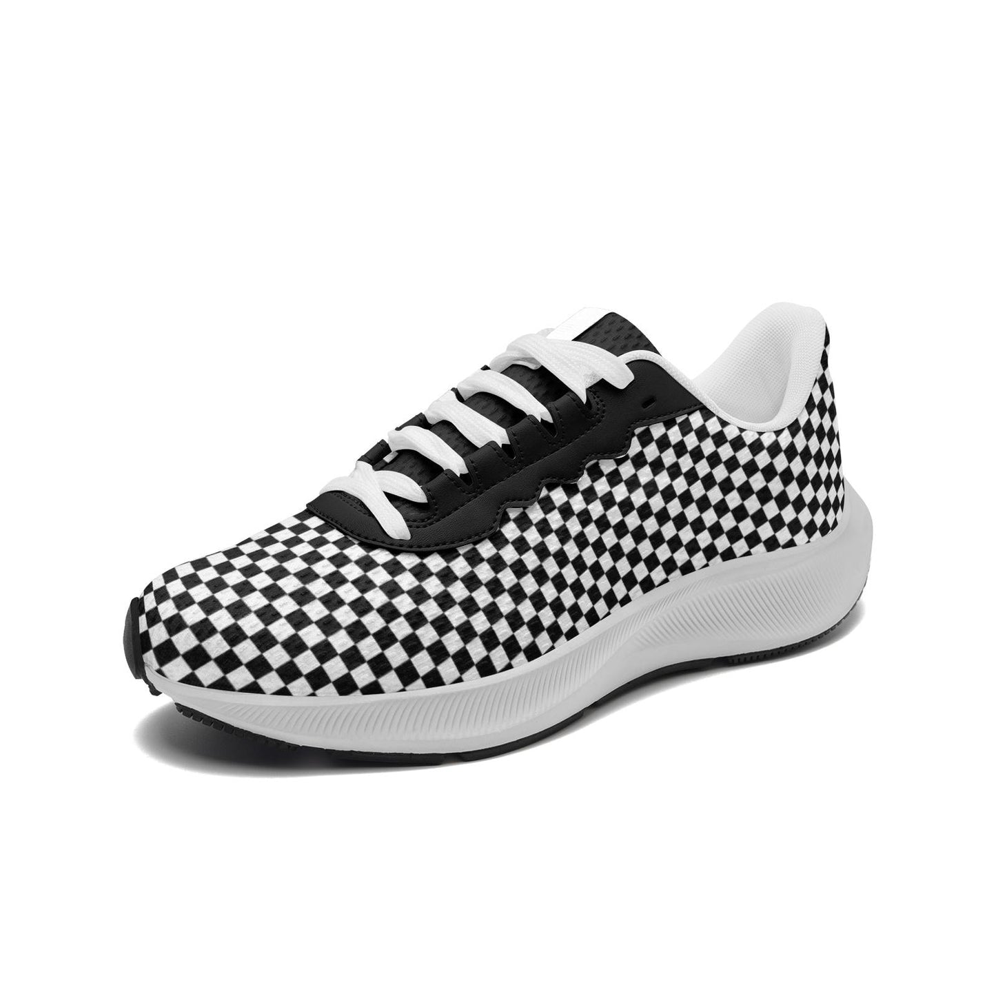 Black Checkered Sneakers Unisex Mesh Tech Performance Black Running Shoes
