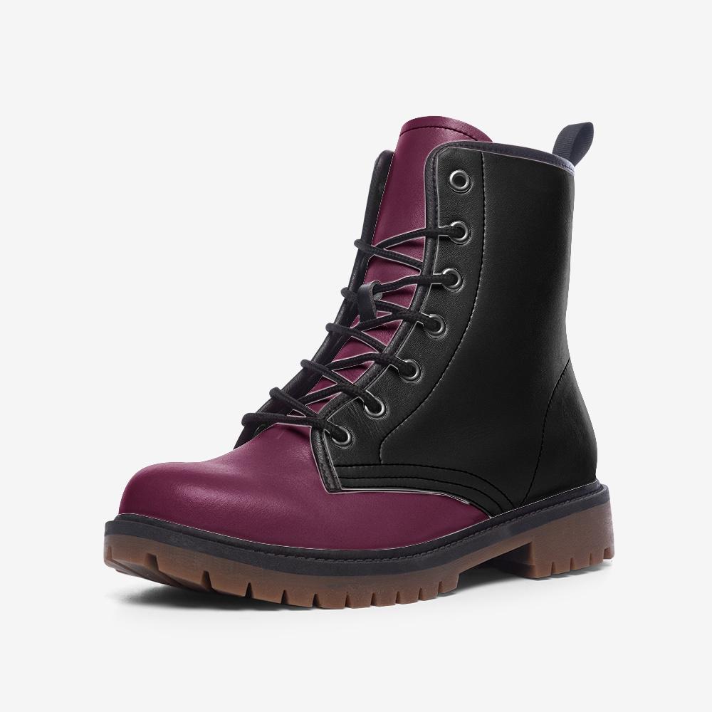 Black & Burgundy Faux Leather Lightweight Boots - Wide Fit