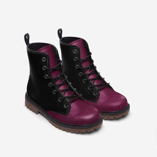 Black & Burgundy Faux Leather Lightweight Boots - Wide Fit