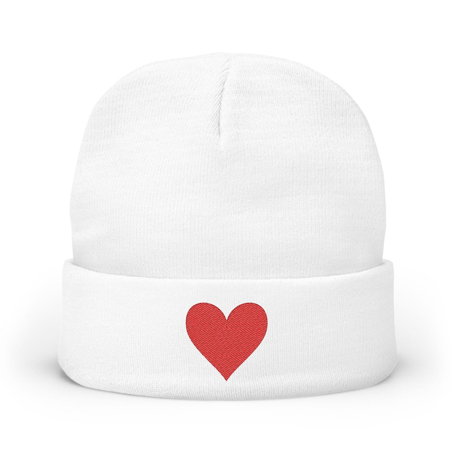 Heart Embroidered Knit Beanie: Cozy Winter Hat - Cotton Blend