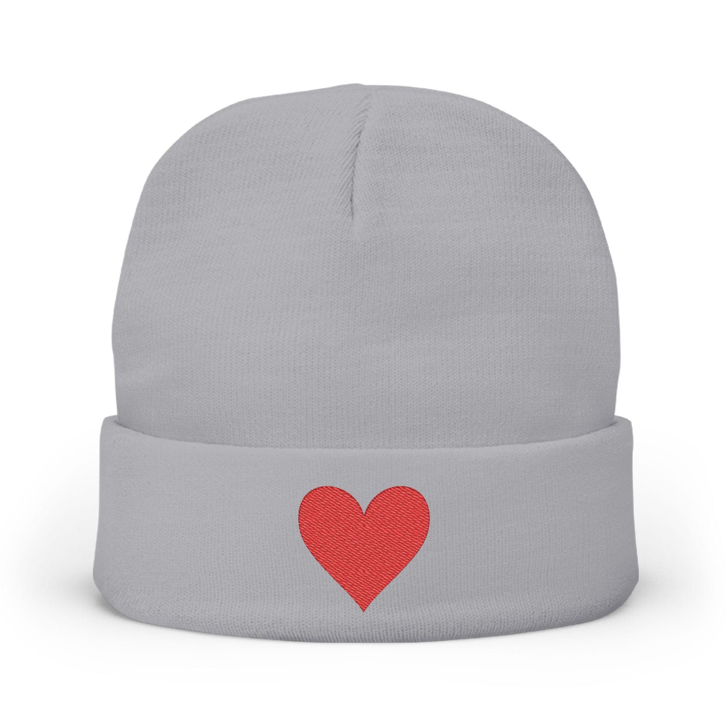 Heart Embroidered Knit Beanie: Cozy Winter Hat - Cotton Blend