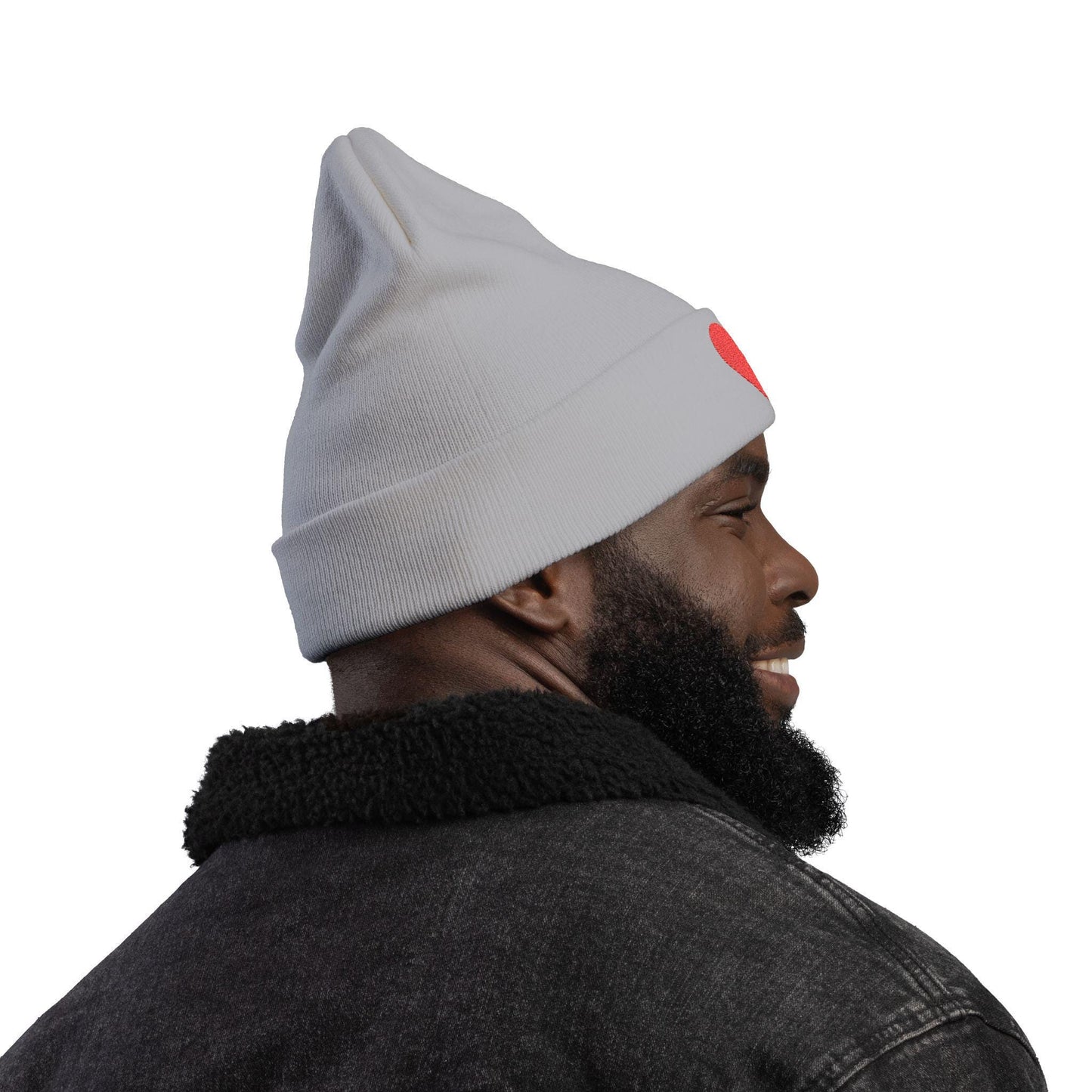 Heart Embroidered Knit Beanie: Cozy Winter Hat - Cotton Blend