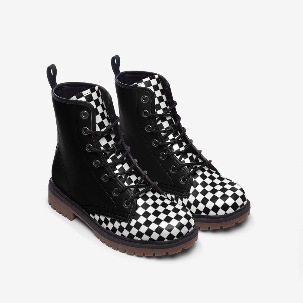 Black Checkered Boots Casual Leather Lightweight boots MT
