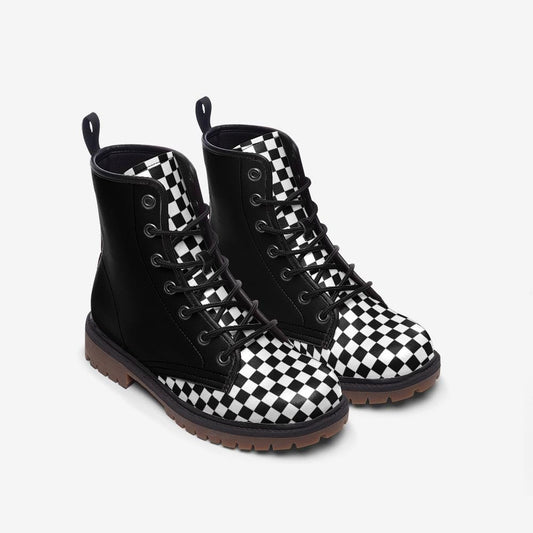 Black Checkered Boots Casual Leather Lightweight boots MT