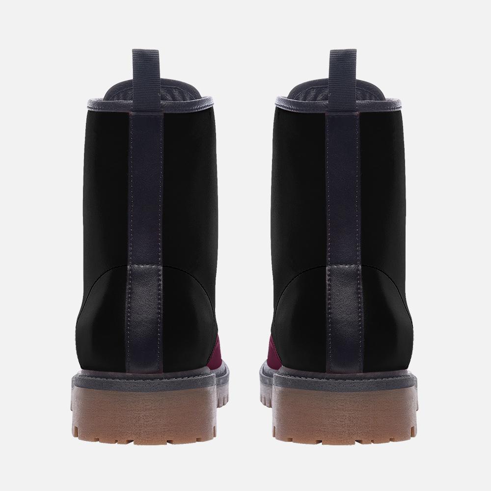 Black & Burgundy Faux Leather Lightweight Boots - Wide Fit